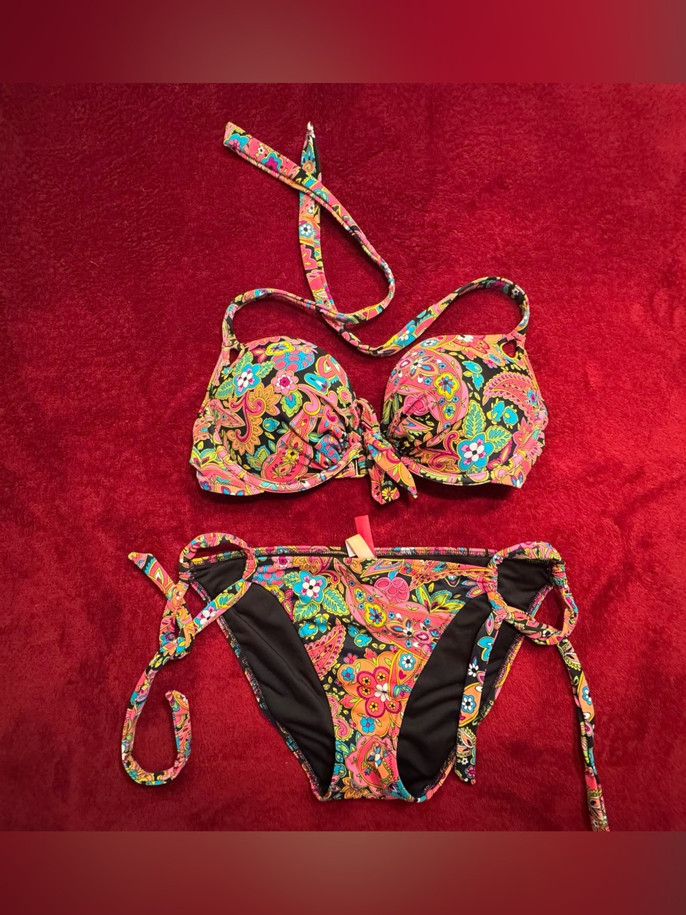 Victoria's Secret Pink Teal Yellow Paisley Bikini Top